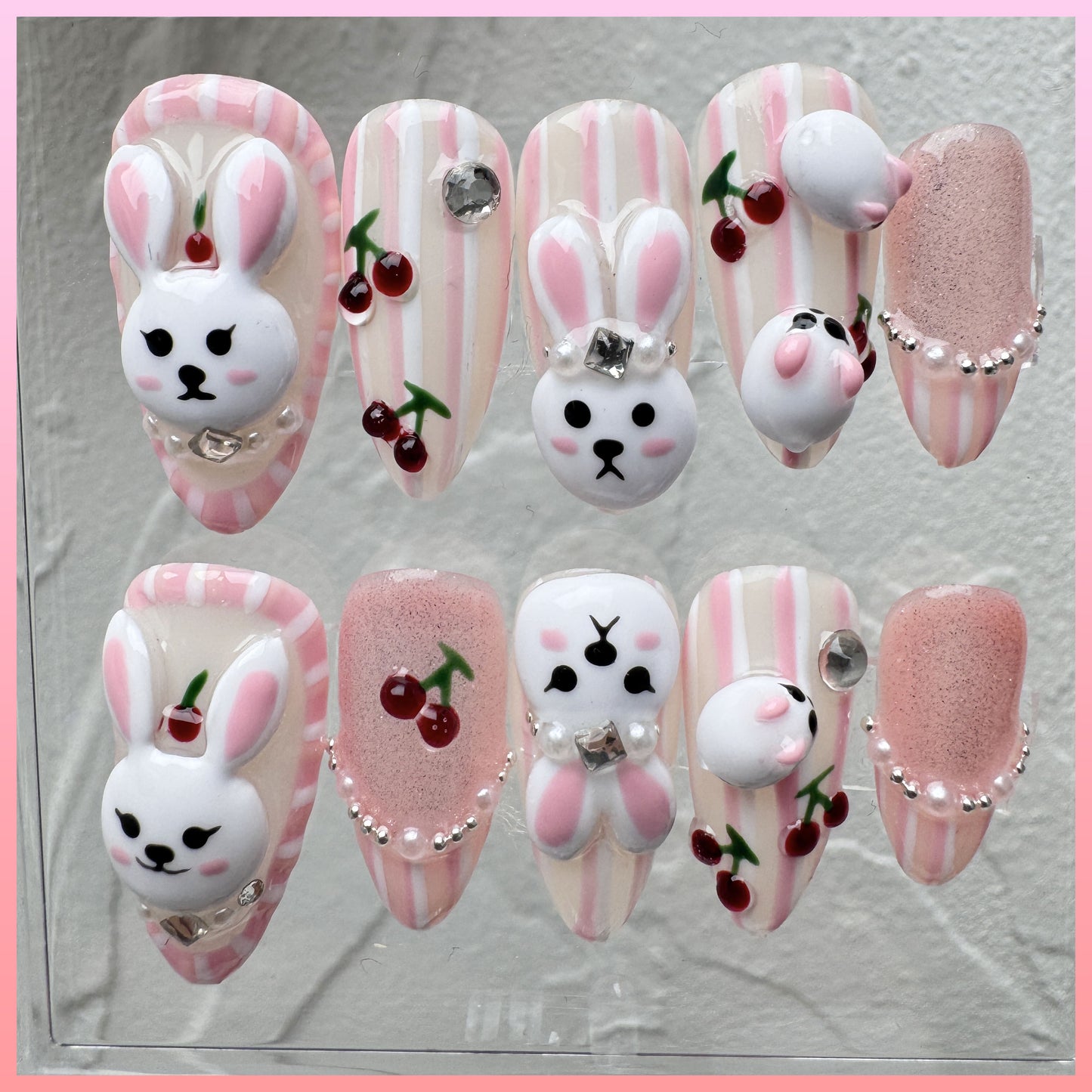 3D cute Nails/custom press on nails/party press on nails/Flakes for nails/wedding nails gift/Japanese nails/Long nails/Almond nails